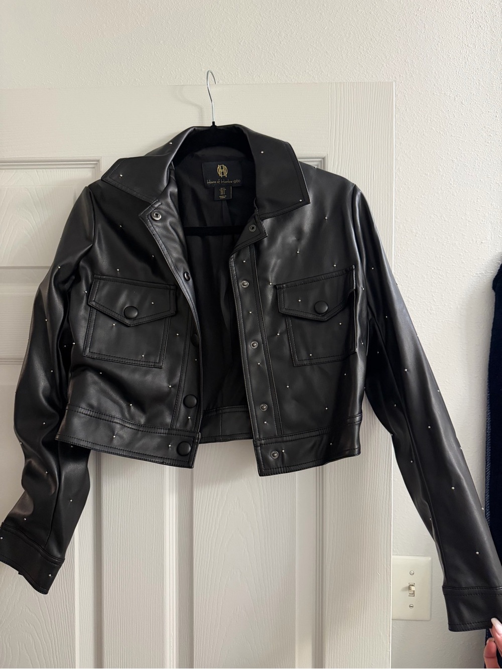 House of Harlow 1960 Black Studded Faux Leather Jacket S